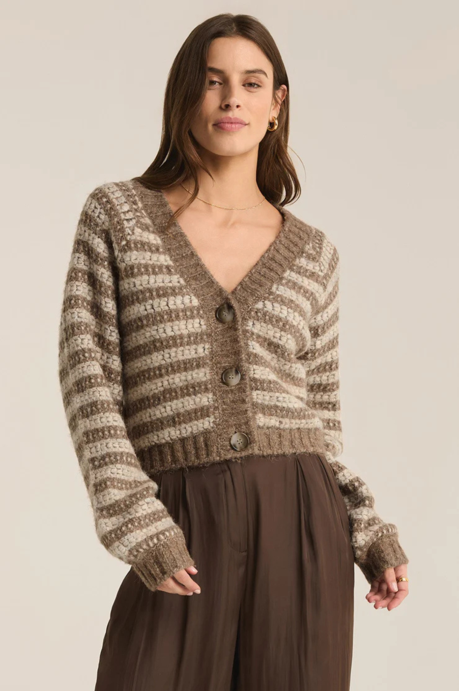 Este Metallic Stripe Cardigan