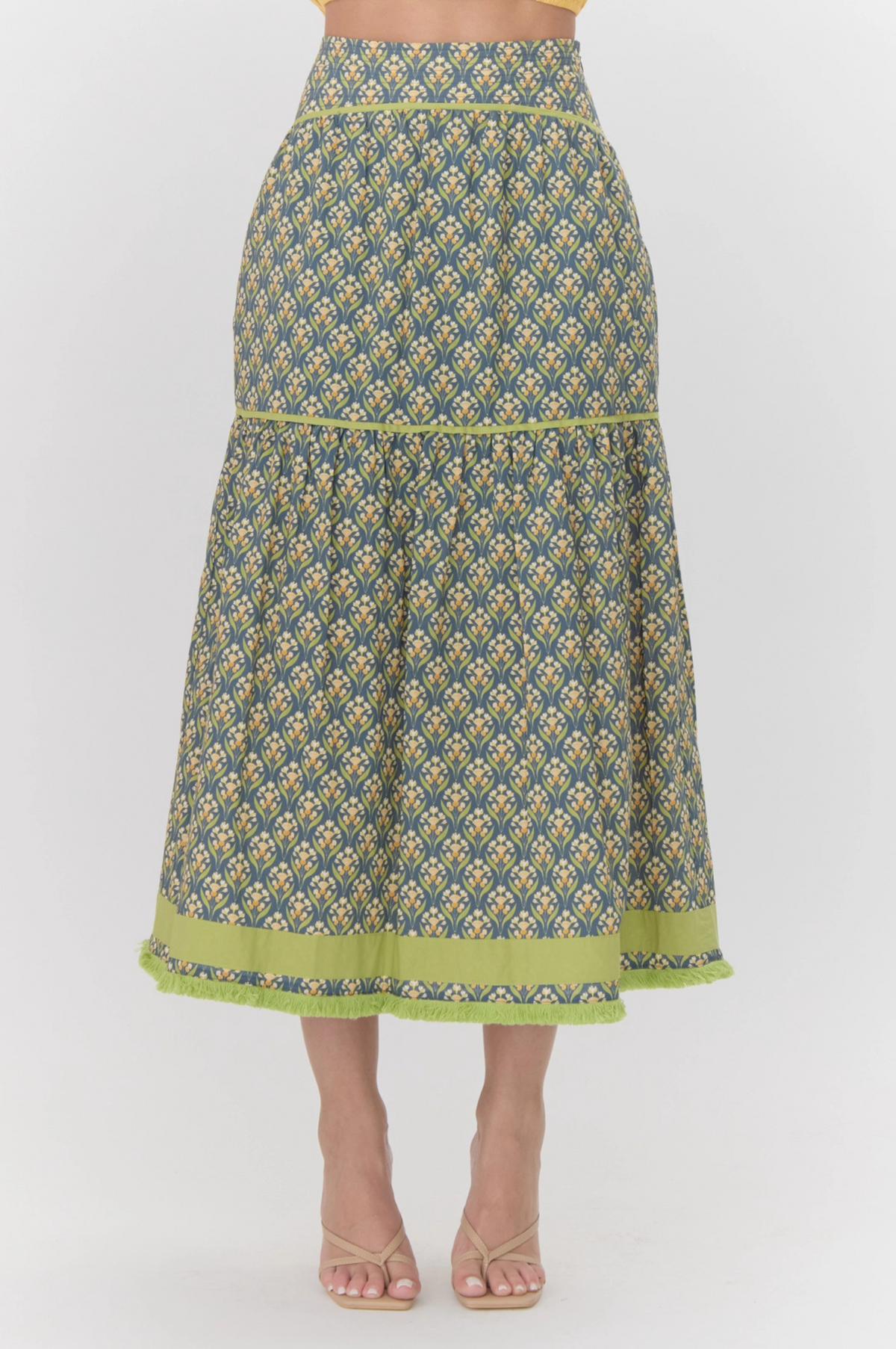 Elina Printed Tiered Midi Skirt