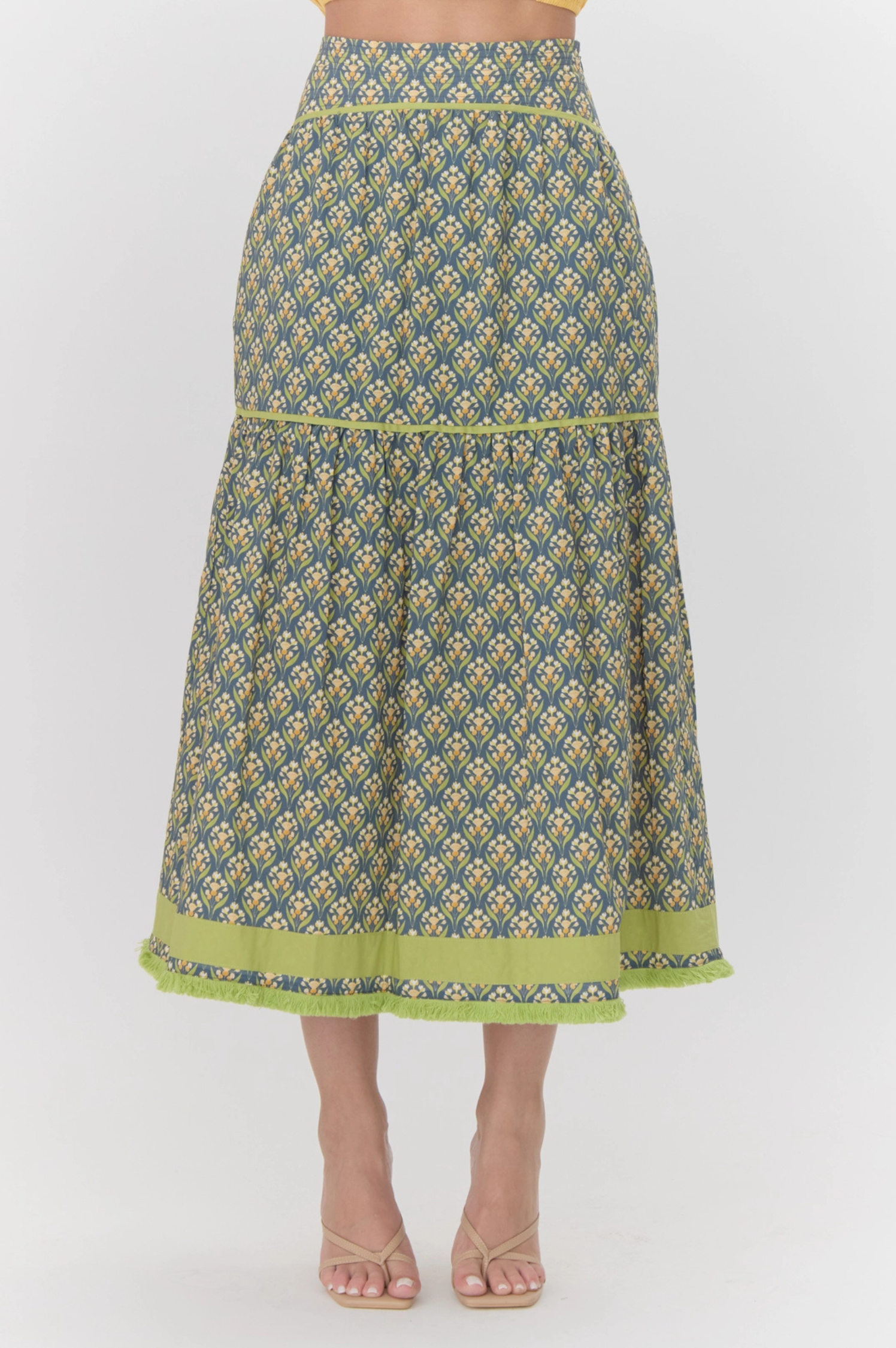 Elina Printed Tiered Midi Skirt