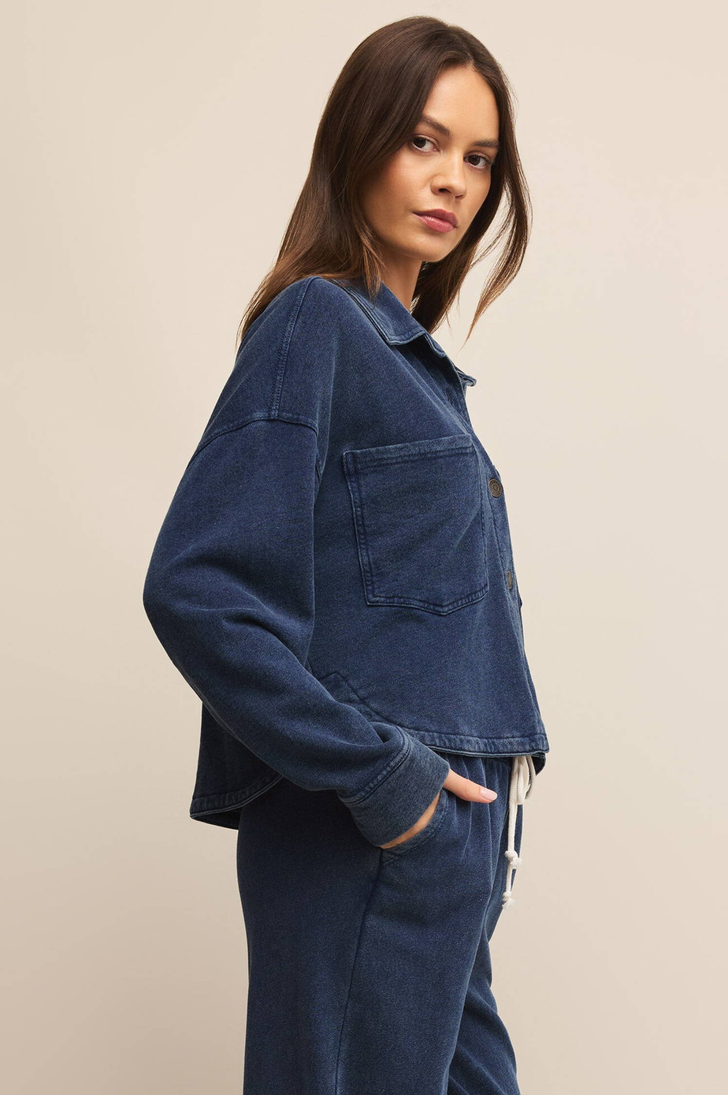 All Day Cropped Knit Denim Jacket