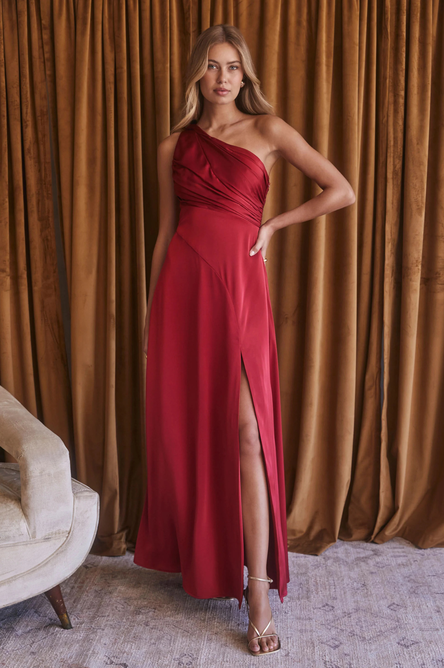 Atoila One Shoulder Satin Maxi Dress