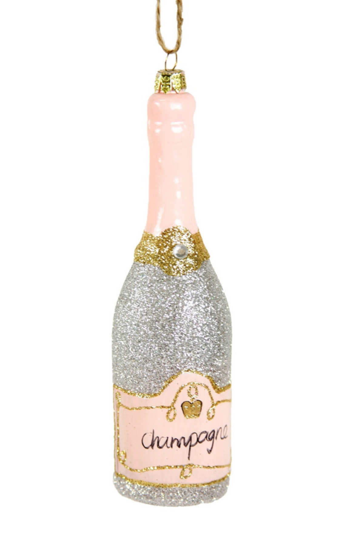 Glitter Champagne Christmas Ornament